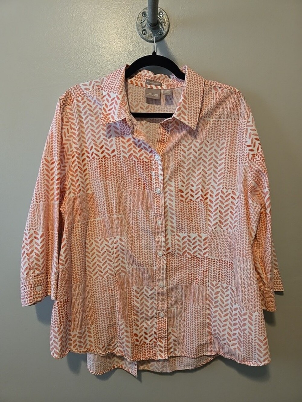 Chico's Pink and White Patterned Button-Up Blouse